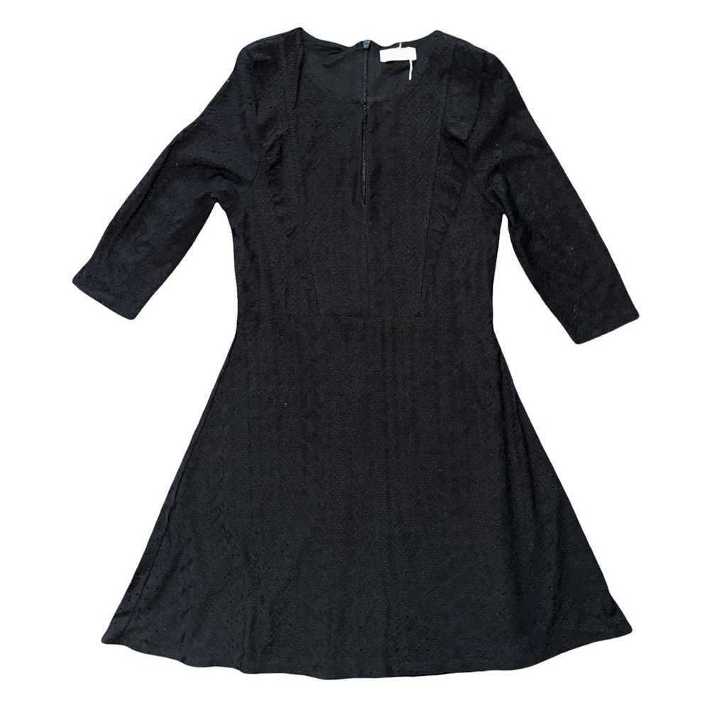 1.State Elegant Lace and Ruffle Black Dress